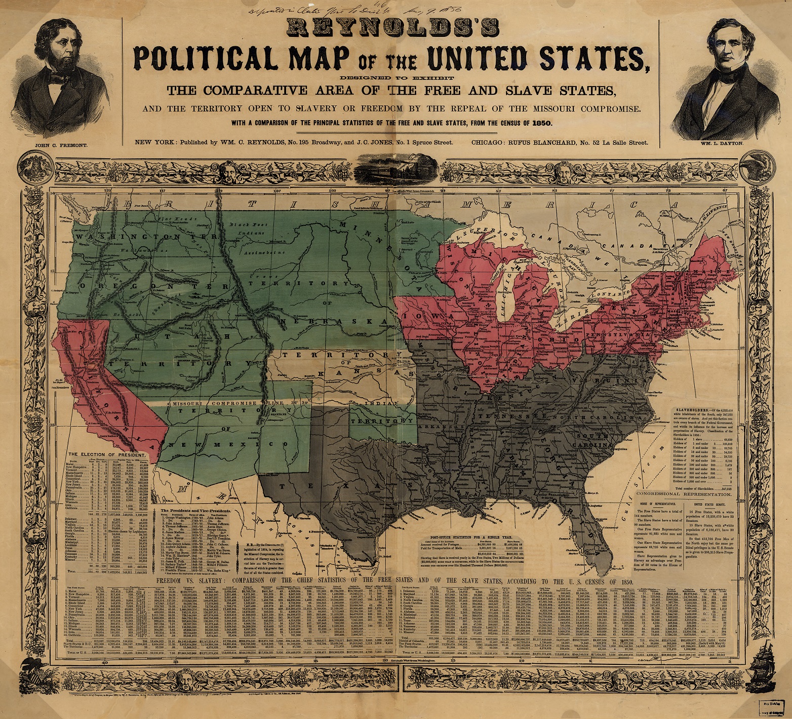 Политическая карта Соединенных Штатов Америки США в 1856 году штаты с рабством и штаты свободные
